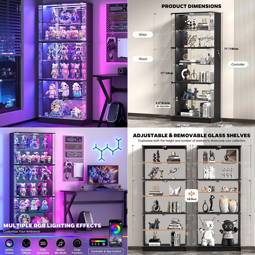 Glass Cabinet Display - Vitrine mit Glastüren, 6-stufiger 71 cm