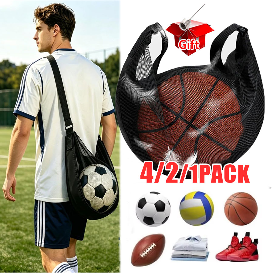 Basketball Arcade Game - Neue 4/2/1-teilige reißfeste Netz-Einzelballtasche, tragbare Aufbewahrungsnetztasche,