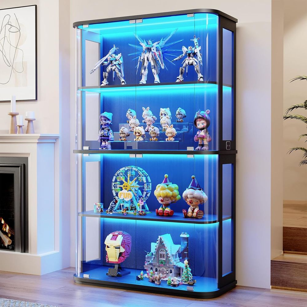 Glass Cabinet Display - Große abgerundete Vitrine mit Glastür, 4-stufiger