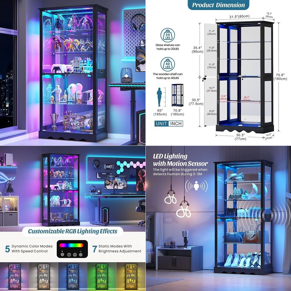 Glass Cabinet Display - Vitrine mit Glastüren, 6-stufiger 71 cm