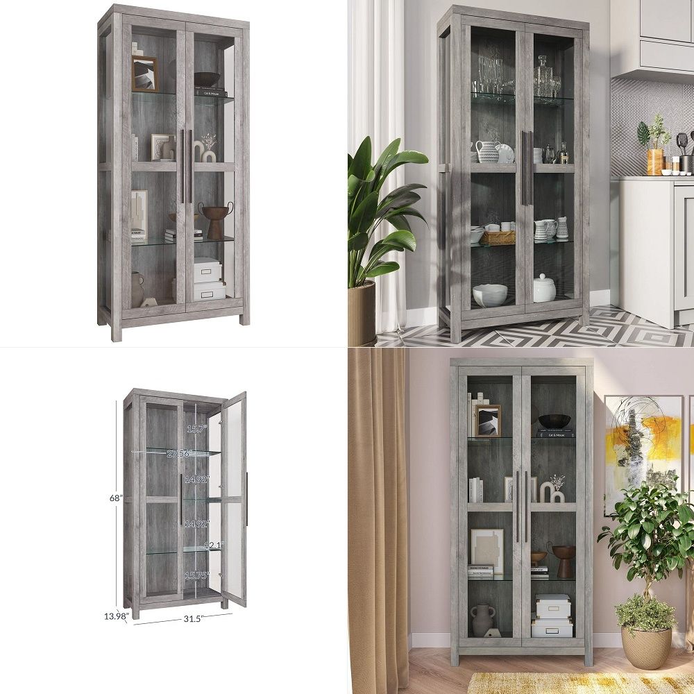 Glass Cabinet Display - Glas-Vitrine, Hoher Schaukasten mit Gehärteten Glastüren