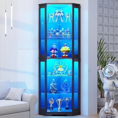 Glass Cabinet Display - 180 cm Hoher Eck-Vitrinenschrank mit LED-Beleuchtung