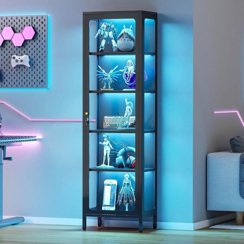 Glass Cabinet Display - 69 Glas-Vitrine mit Schloss & 13-Farben-LED-Beleuchtung,