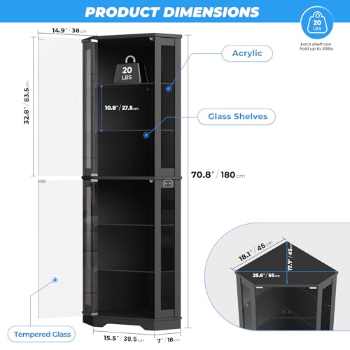 180 cm Hoher Eck-Vitrinenschra – Glass Cabinet Display Bewertung und Preis
